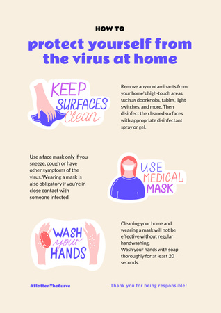 порівняйте вигин коронавірусу з інструкціями про захист Poster – шаблон для дизайну
