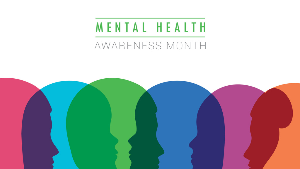 Mental Health Month Announcement with Colorful Silhouettes of People Profiles Zoom Background Design Template