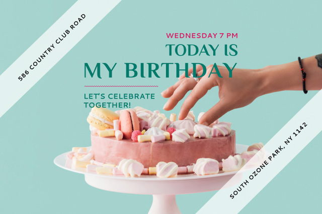 Birthday Party Announcement with Delicious Cake Poster 24x36in Horizontal – шаблон для дизайна