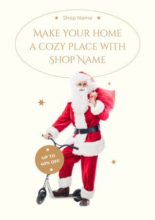 Plantilla de diseño de Shop Advertisement with Santa Claus on Scooter Flyer A4 