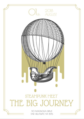 Steampunk event with Air Balloon Flyer A4 Design Template