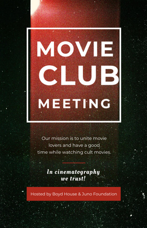 Movie Club Meeting With Bright Light Invitation 5.5x8.5in Design Template
