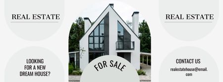 Minimalist House for Sale In White With Contacts Facebook cover Design Template