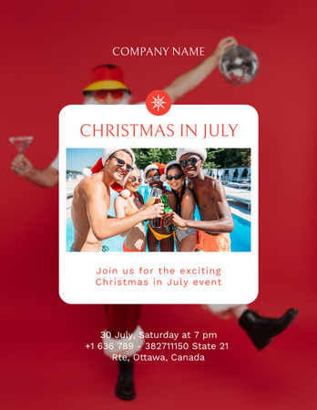 Christmas Party in July with Bunch of Young People in Pool Flyer 8.5x11in Design Template
