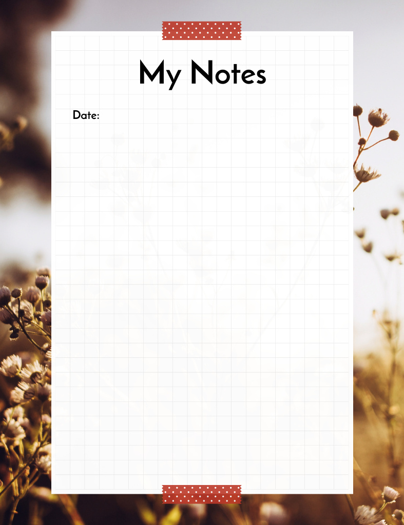 Designvorlage Personal Organizer Notes with Frame on Wildflowers Pattern für Notepad 107x139mm