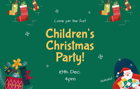 Children's Christmas Party With Presents Invitation 4.6x7.2in Horizontal Design Template