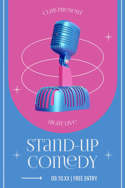 Standup Show with Blue Microphone on Pink Tumblr Tasarım Şablonu