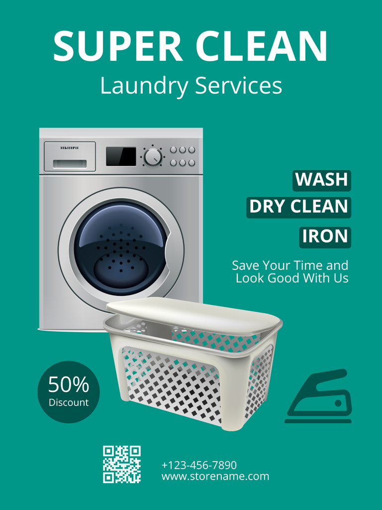 Super Clean Laundry Service Offer Poster US Design Template