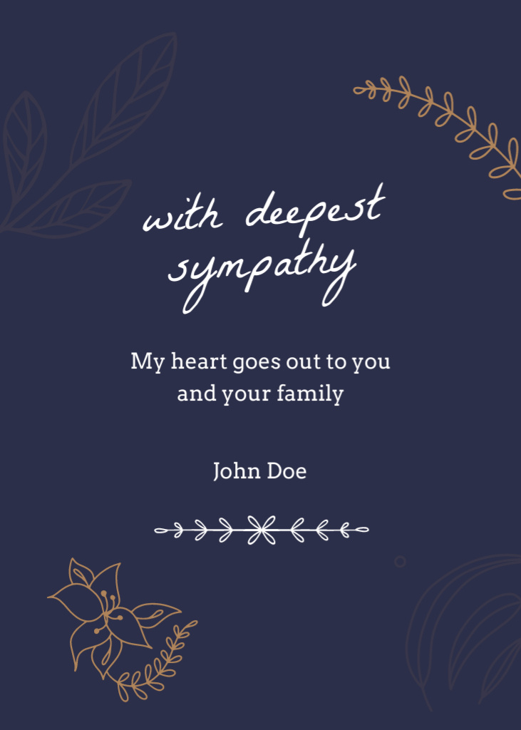 Plantilla de diseño de Deepest Sympathy Phrase In Blue Postcard 5x7in Vertical 