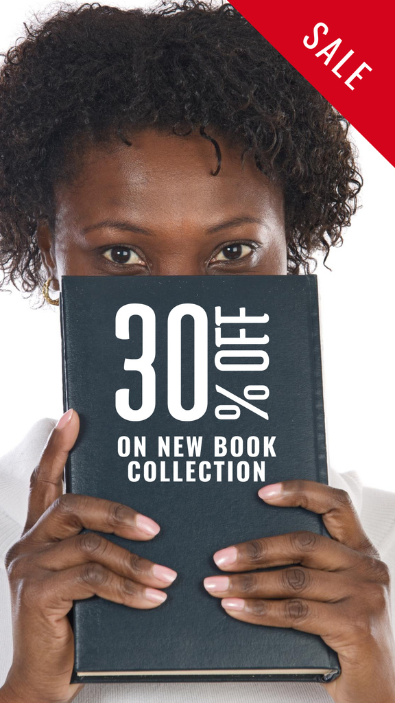 Bookstore Ad with Black Woman holding Book Instagram Story Πρότυπο σχεδίασης
