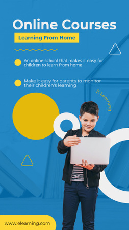 Online Courses Ad with Boy with Laptop Instagram Story Design Template