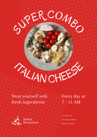 Ravintolatarjous italialaista juustoa Poster Design Template