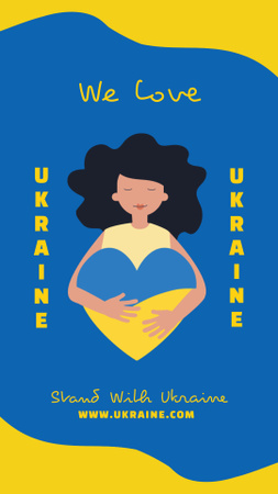 Young Woman with Heart Loves Ukraine Instagram Story Design Template