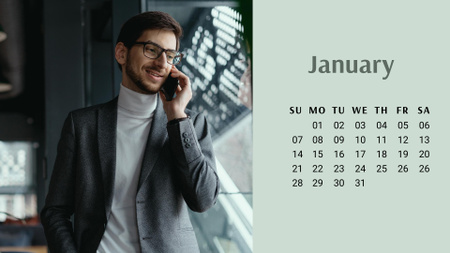 Plantilla de diseño de empresario exitoso hablando por teléfono Calendar 
