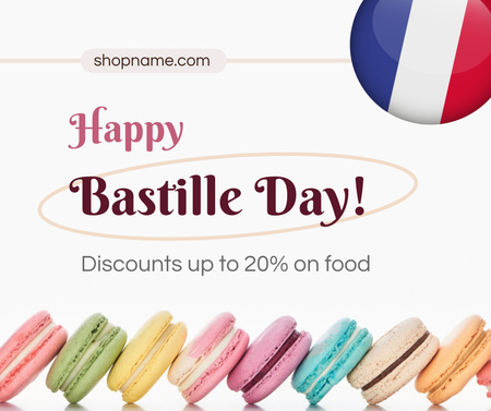 Designvorlage French Day Macaroon Discount Announcement für Facebook