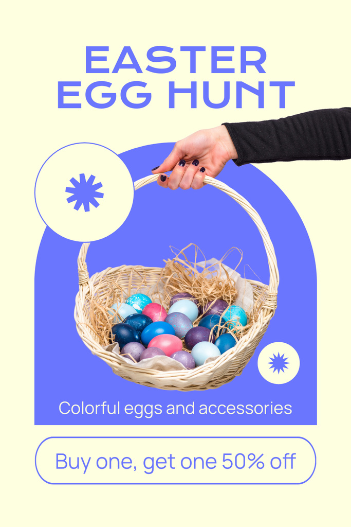 Ontwerpsjabloon van Pinterest van Easter Egg Hunt Promo with Cute Eggs in Nest