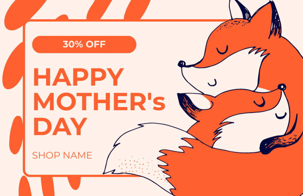 Mother's Day Discount Offer with Family of Foxes Thank You Card 5.5x8.5in Modelo de Design