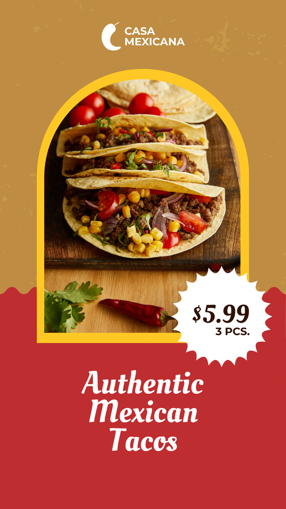 Ontwerpsjabloon van Instagram Story van Authentic Mexican Tacos Offer