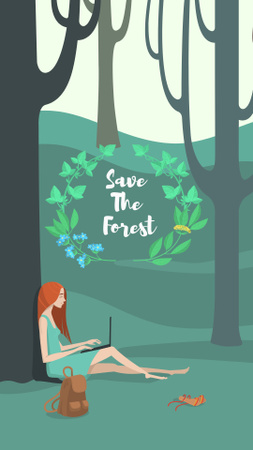 Girl with Laptop sitting under Tree Instagram Story Design Template