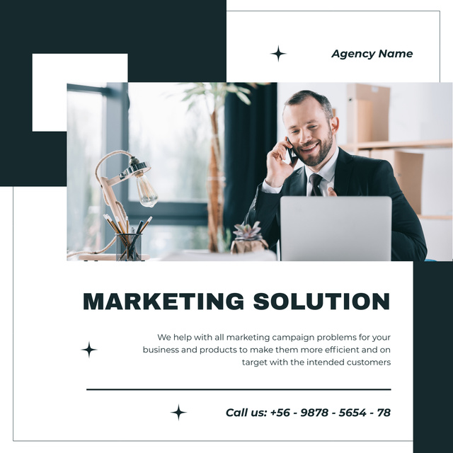 Marketing Solutions Service Offer Ad on Green and White LinkedIn post Design Template