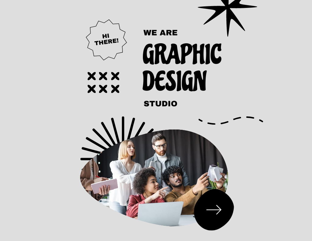 Ad of Graphic Design Studio Services with Team Flyer 8.5x11in Horizontalデザインテンプレート