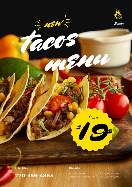 Mexican Menu Offer with Delicious Tacos Poster A3 – шаблон для дизайну