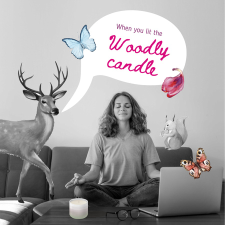 Woman meditating on Home Workplace Instagram tervezősablon