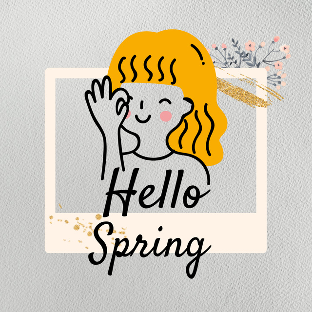 Spring Greeting with Girl and Flowers Instagram Modelo de Design