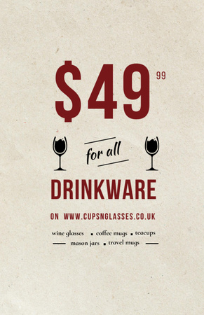Designvorlage Drinkware Sale with Red Wine in Wineglass für Flyer 5.5x8.5in