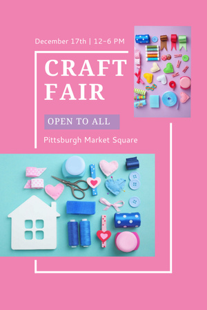 Craft Fair with needlework tools Flyer 4x6in Design Template