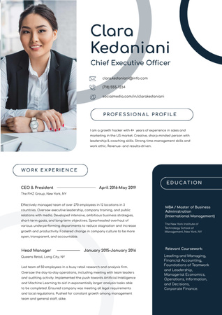 Chief Executive Officer Skills and Experience with Asian Woman Resume Design Template