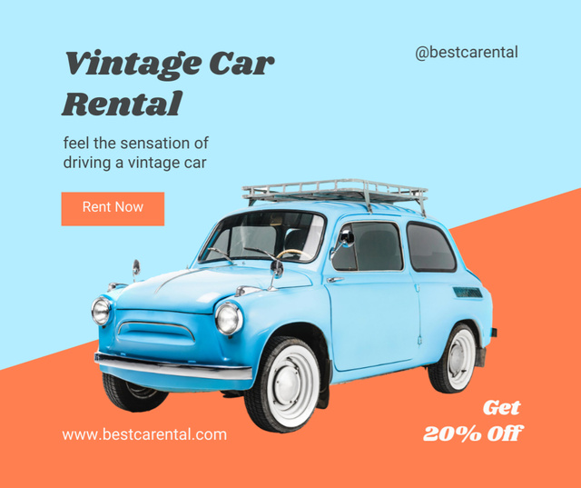 Designvorlage Retro Car Rental Services At Discounted Rates Offer für Facebook