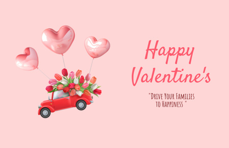 Template di design Valentine's Day Greeting with Flowers and Balloons Thank You Card 5.5x8.5in