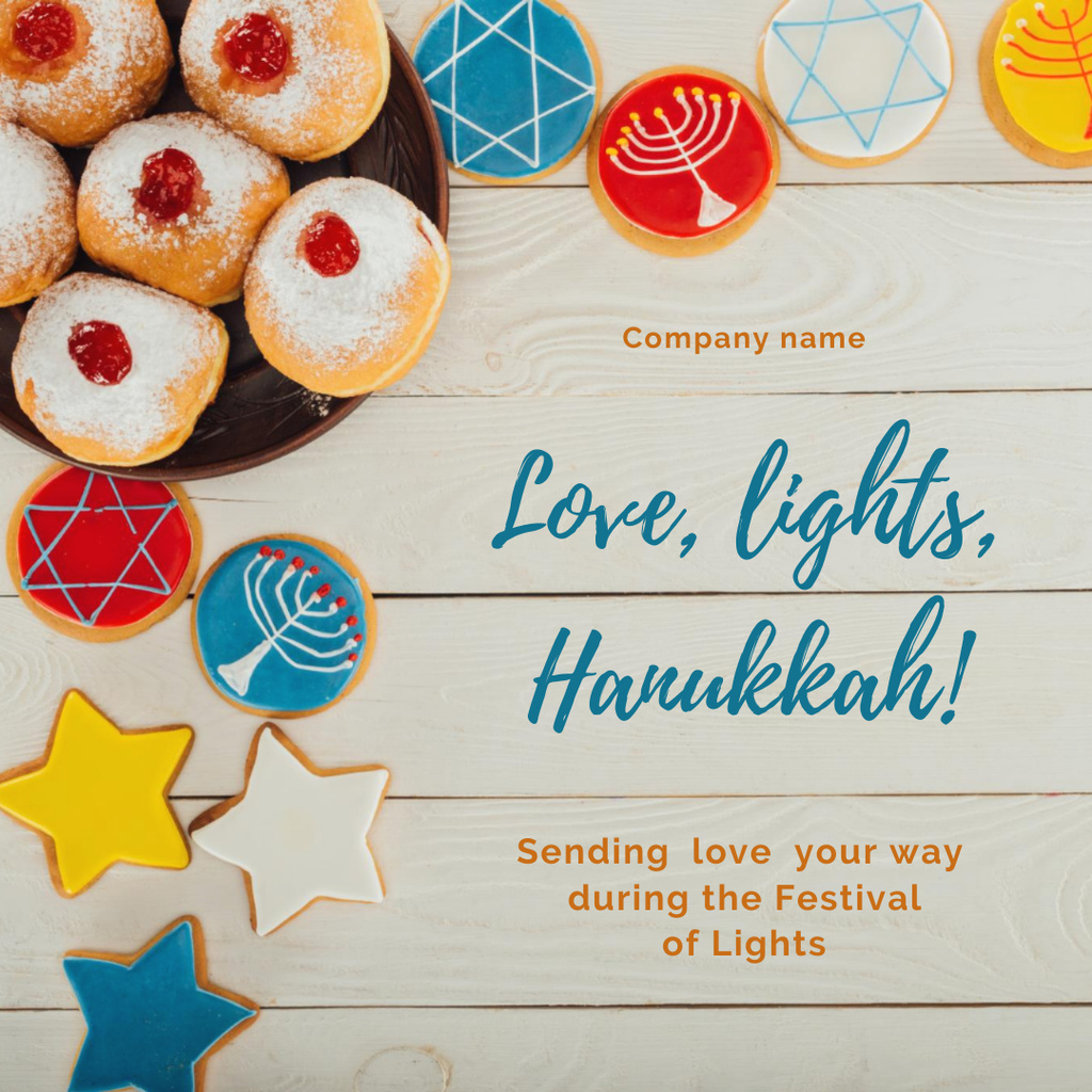 Festival of Lights Greeting with Donuts Instagram Design Template