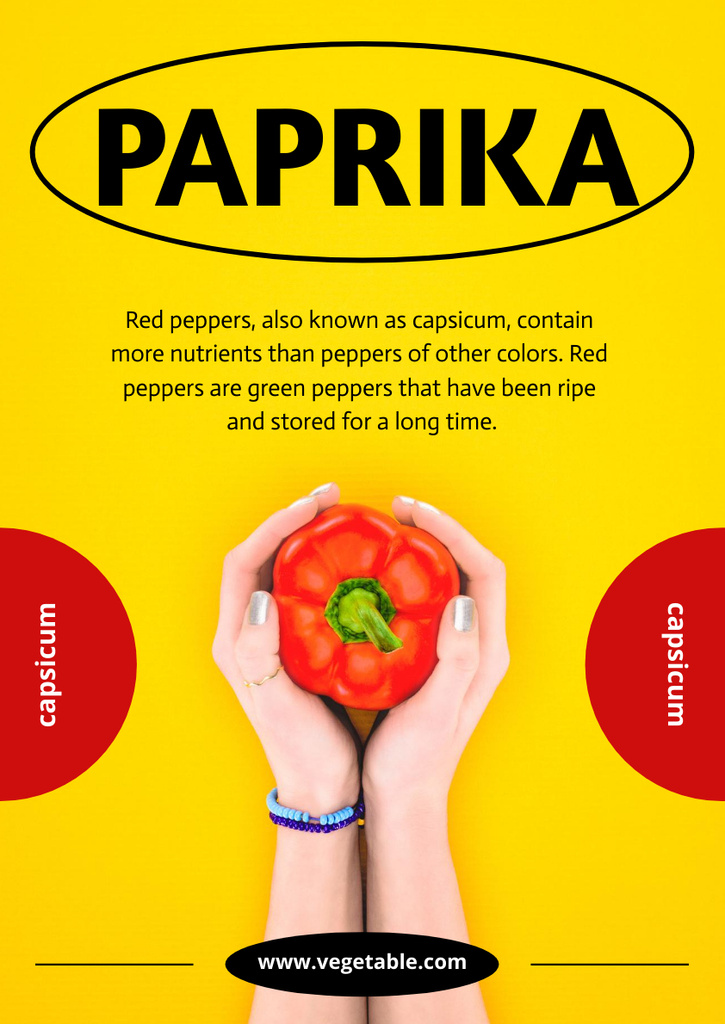 Designvorlage Red Ripe Paprika In Hands With Description für Poster A3