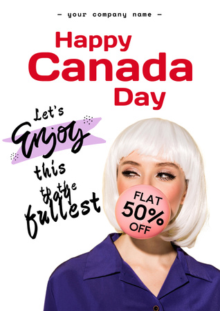 Hyvää Kanadan päivää nuoren naisen kanssa Poster Design Template