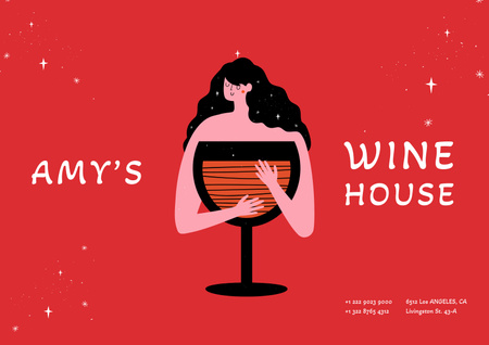 Illustration of Woman Holding Big Glass of Red Wine Poster A2 Horizontal Design Template
