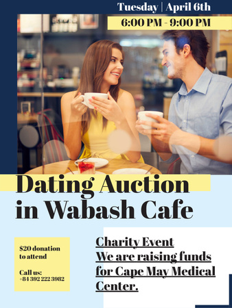 Dating Auction in Couple with coffee in Cafe Poster US Modelo de Design