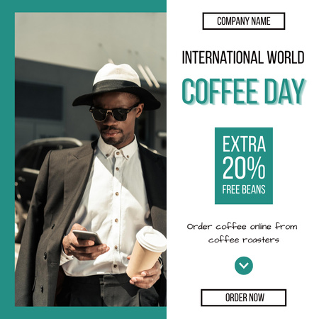 Young Man Holding Paper Cup of Coffee Instagram Design Template