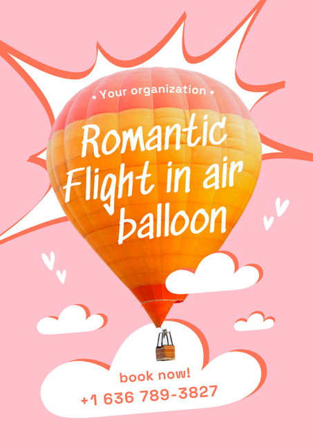 Offer of Romantic Air Balloon Flight on Valentine's Day Poster Πρότυπο σχεδίασης