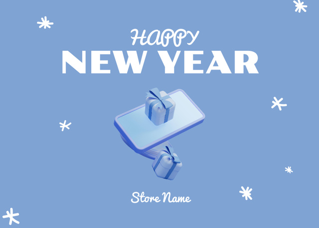 New Year Holiday Greeting With Presents and Smartphone Postcard 5x7in Design Template