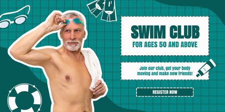 Ontwerpsjabloon van Twitter van Zwemclub voor seniorenpromotie