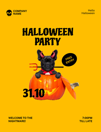 Anúncio de festa de Halloween com cachorro engraçado Invitation 13.9x10.7cm Modelo de Design