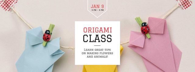 Origami class Annoucement with paper figures Facebook coverデザインテンプレート