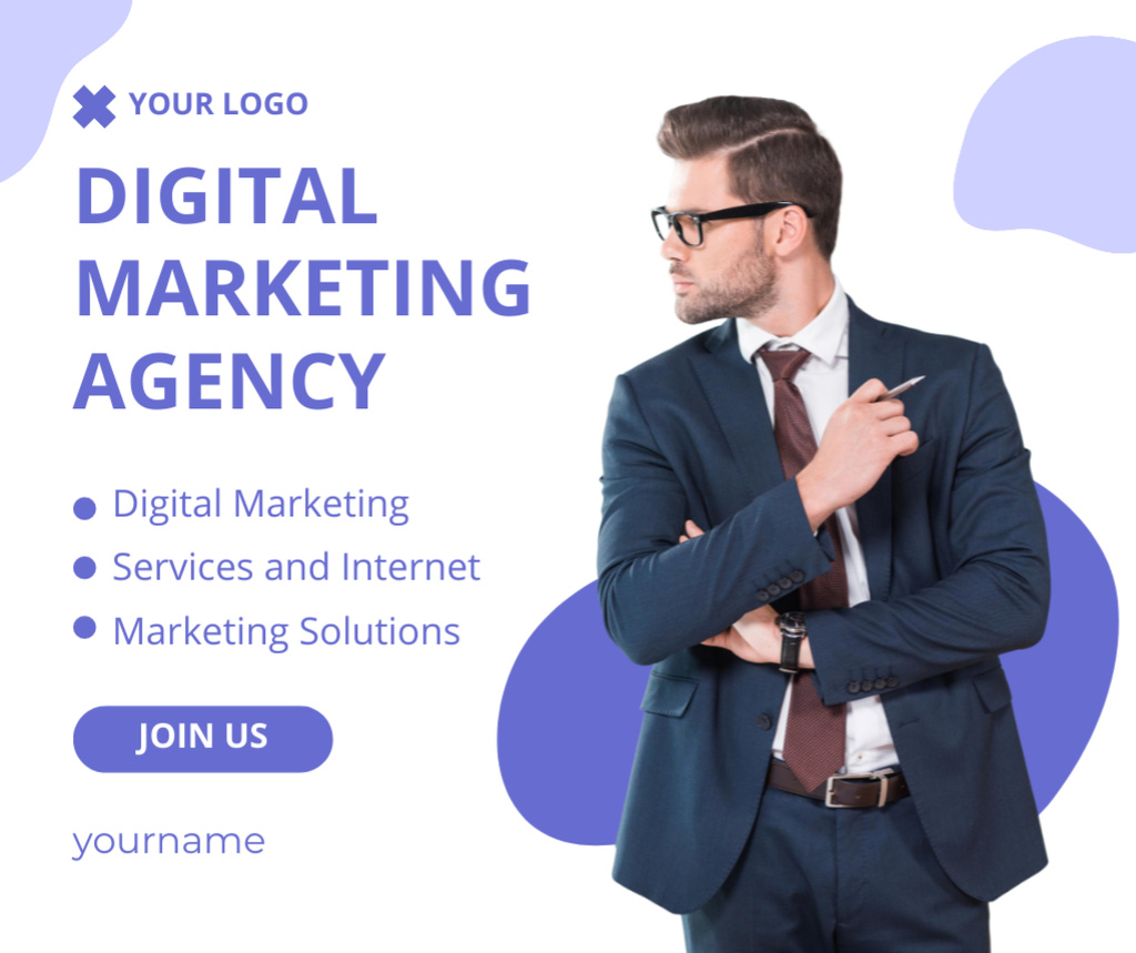 Digital Marketing Agency Ad with Confident Businessman Facebook Πρότυπο σχεδίασης