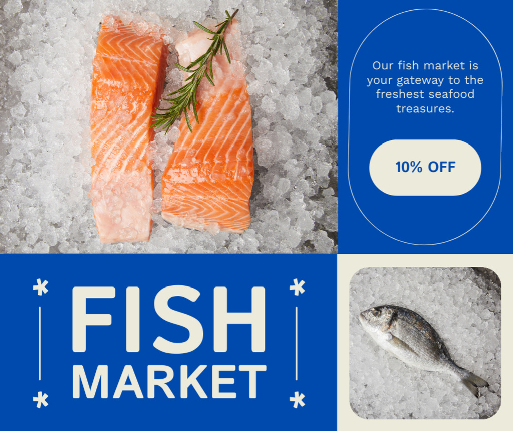 Fish Market Ad with Salmon in Ice Facebookデザインテンプレート
