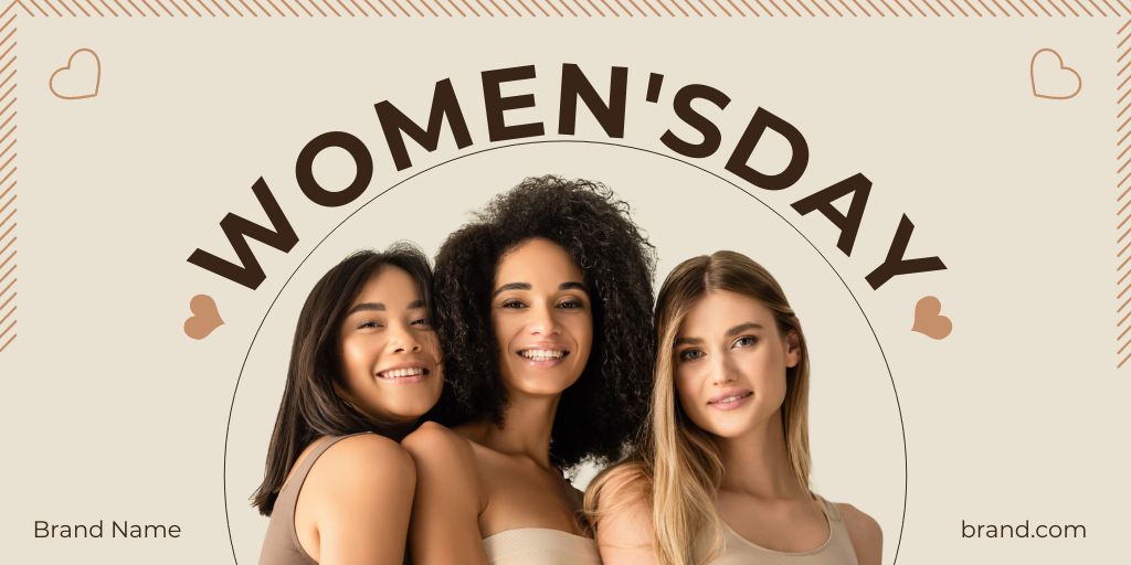 Beautiful Smiling Diverse Women on International Women's Day Twitter Tasarım Şablonu