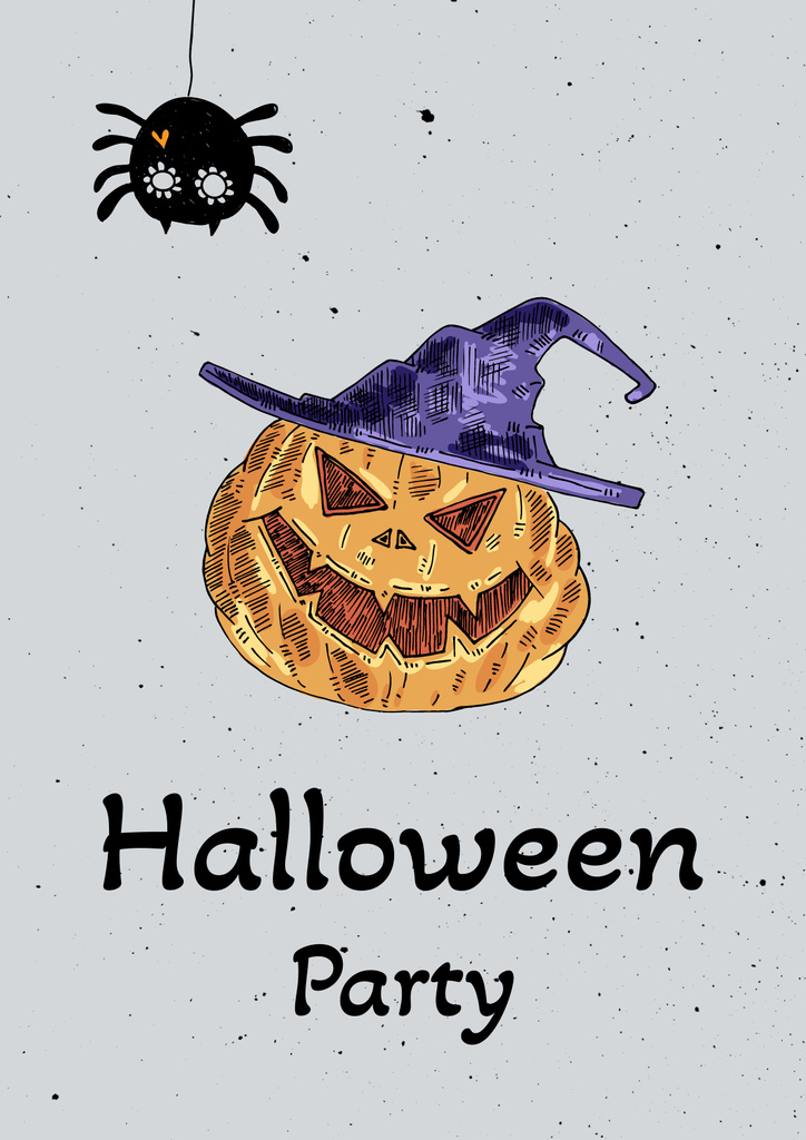 Halloween Party Announcement with Scary Pumpkin Poster Šablona návrhu