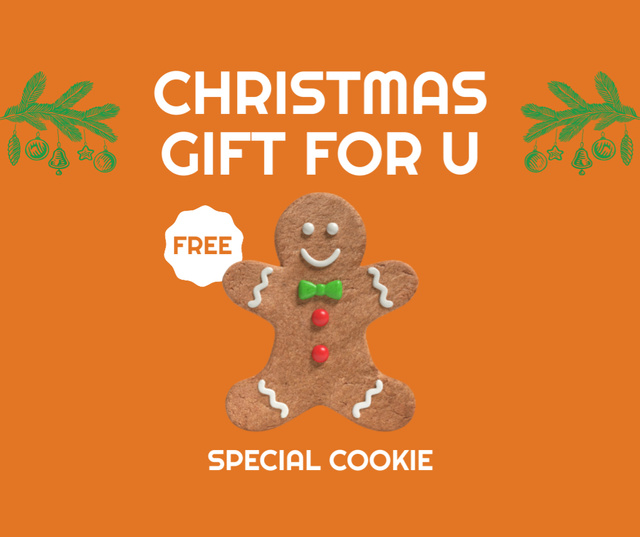 Bakery Ad with Christmas Gingerbread Man Facebook Tasarım Şablonu