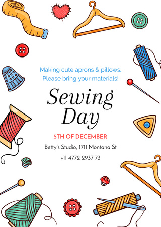Plantilla de diseño de Sewing Day Event Announcement With Tools Postcard A6 Vertical 